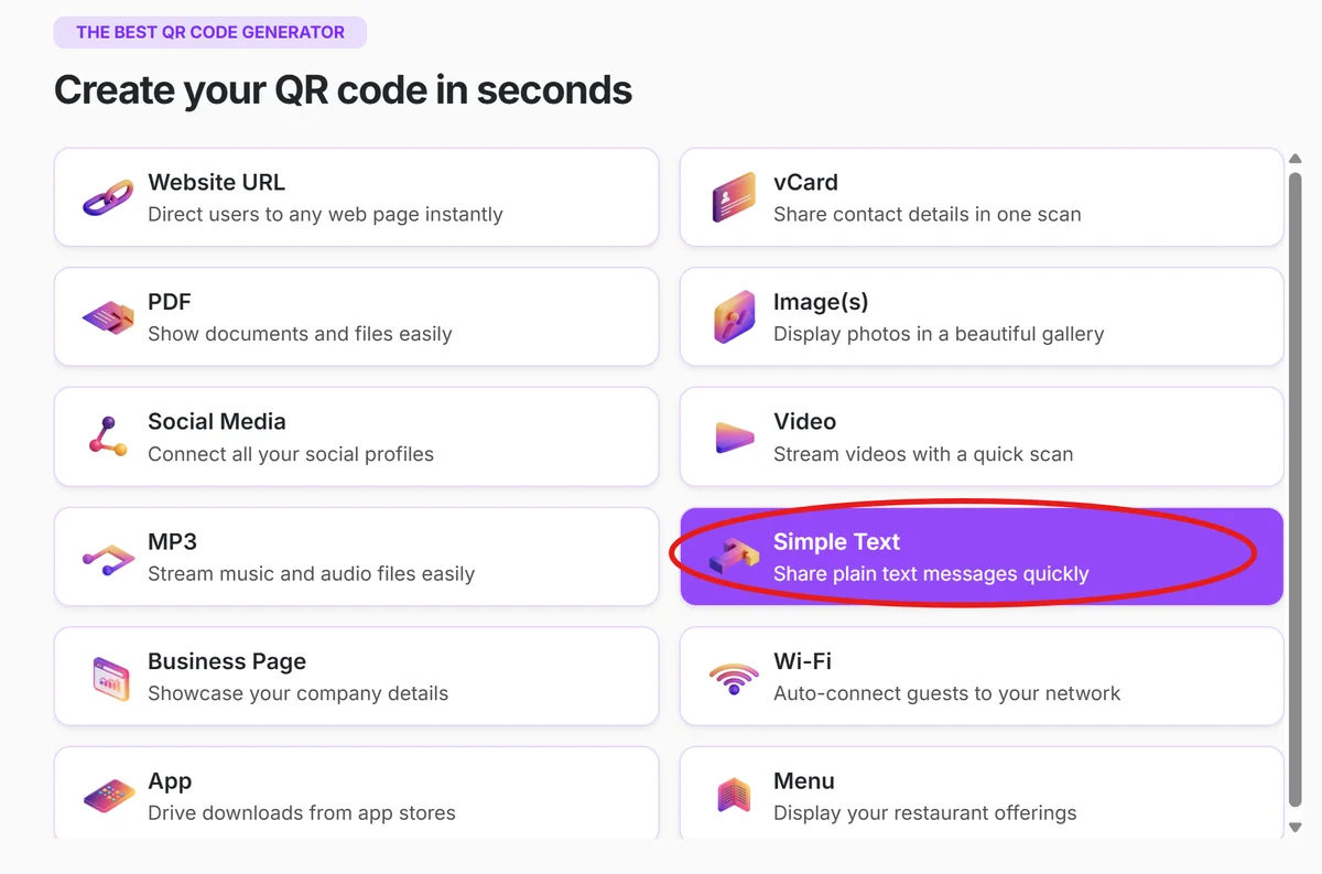 Access the text QR generator
