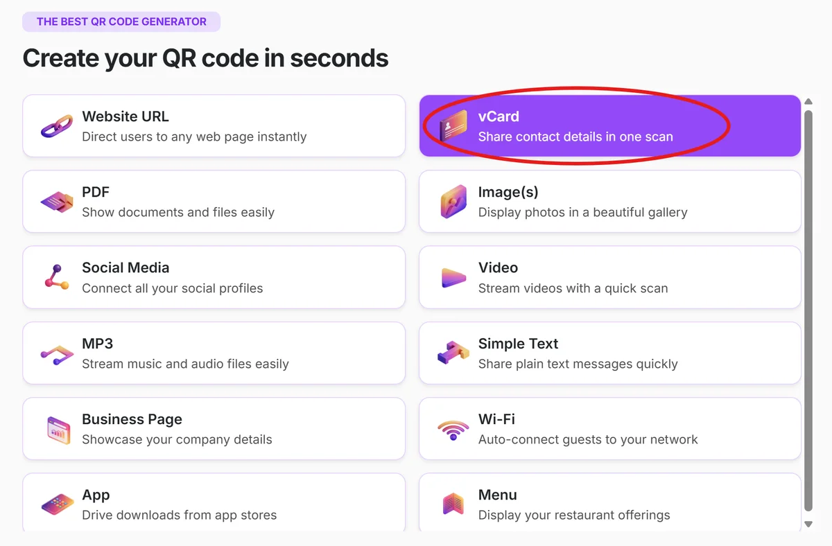 Access the VCard generator