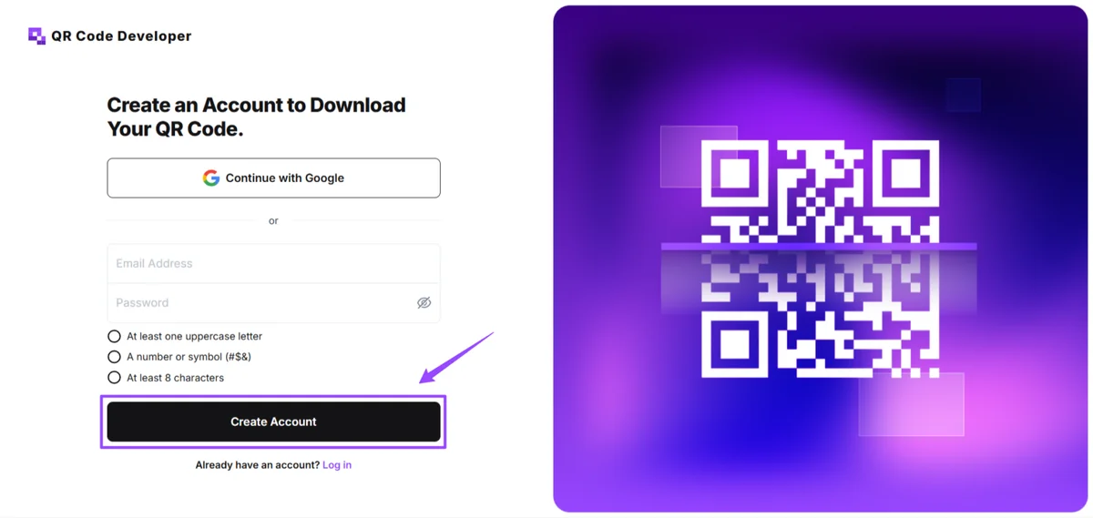 qr code create account
