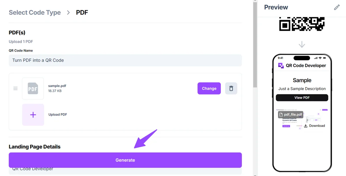 qr code generate pdf