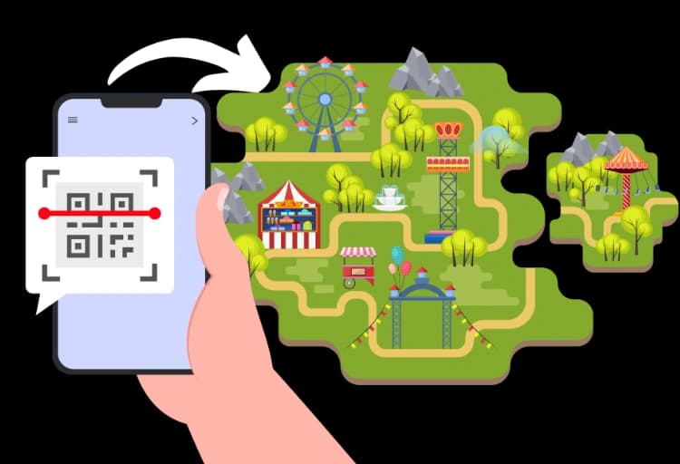 Simplify Navigation and Wayfinding - PDF QR Code feature illustration for QR Codes For Amusement Parks